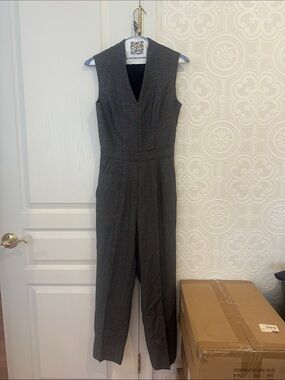 Reiss Sleeveless Gray V-Neck Jumpsuit